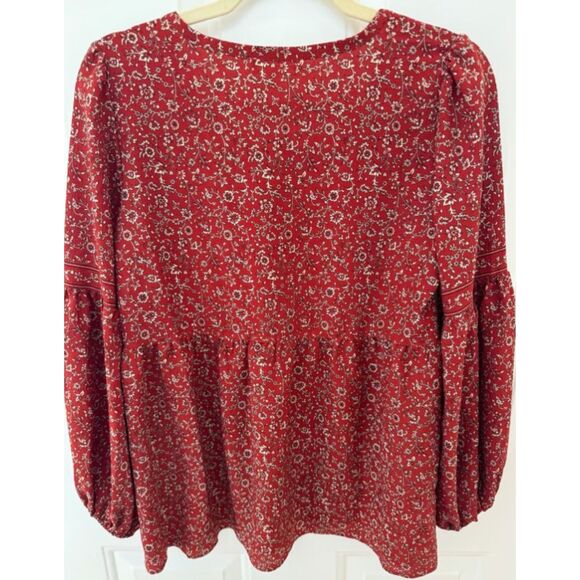 MAX STUDIO Red Floral Sz Medium Casual or Dress Long Sleeve Babydoll Boho Shirt - Picture 4 of 4